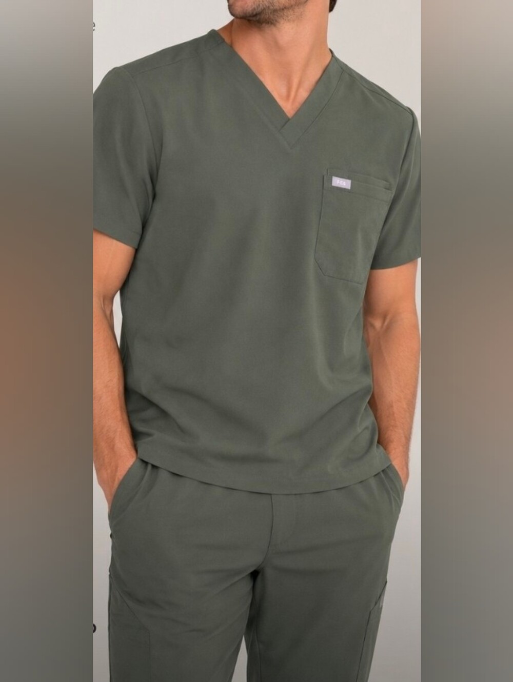 FIGS Men’s XL Olive Green V-Neck Scrub Top Technical Collection